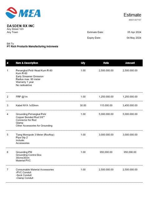 INDONESIA MEA business utility bill Word and PDF template PSD template